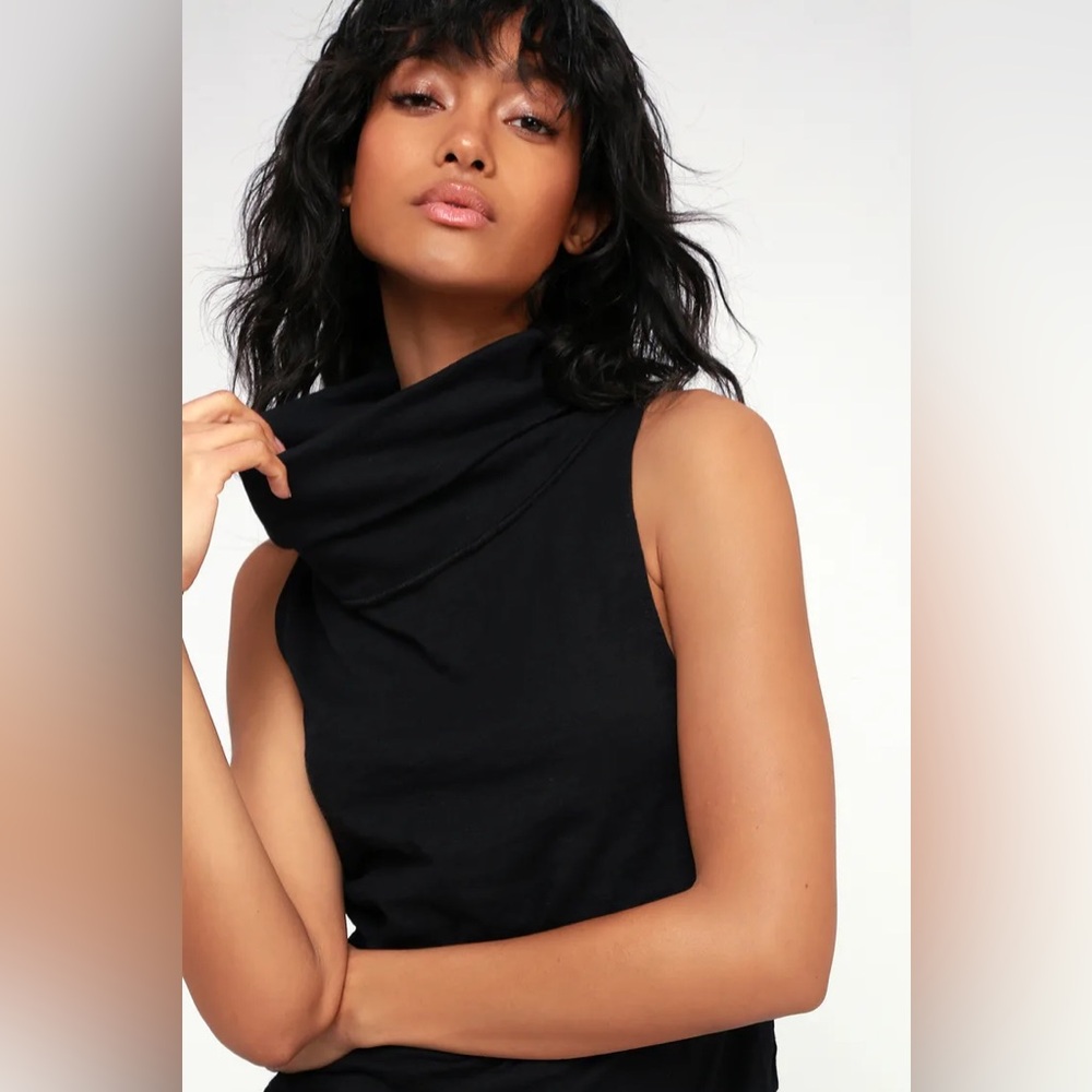 Black cowl neck top